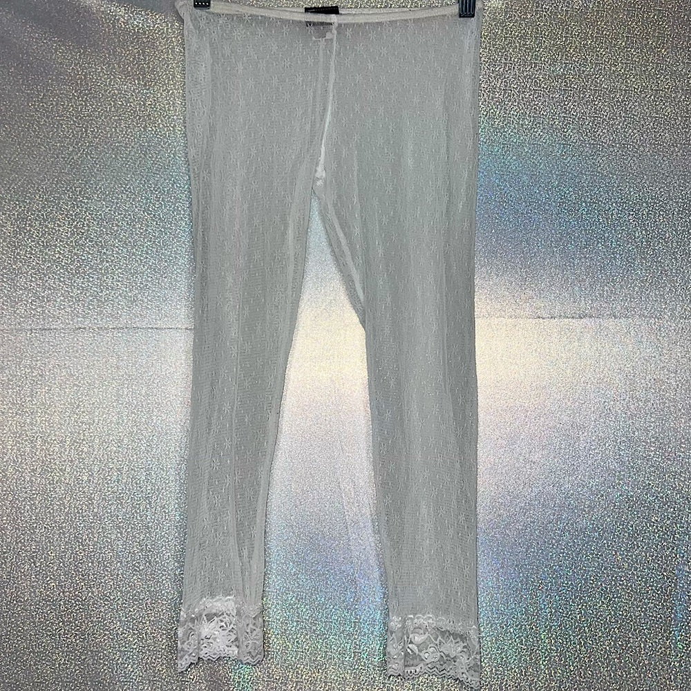 Seduction lace cropped pants white see through mesh sexy cute beach lounge y2k
